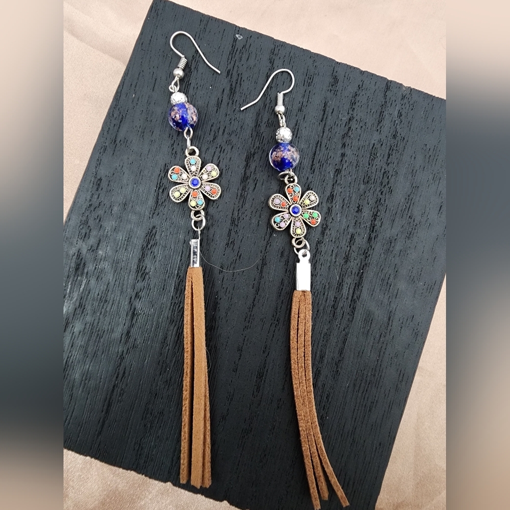 BrazenSoul Boho Hippie Fringe Drop Floral Tassel Earrings